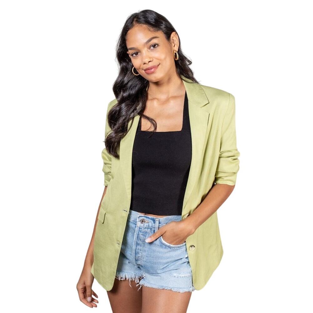 NWT ASTR The Label Rio Two Button Linen Blend Oversized Blazer Celery Women's LG